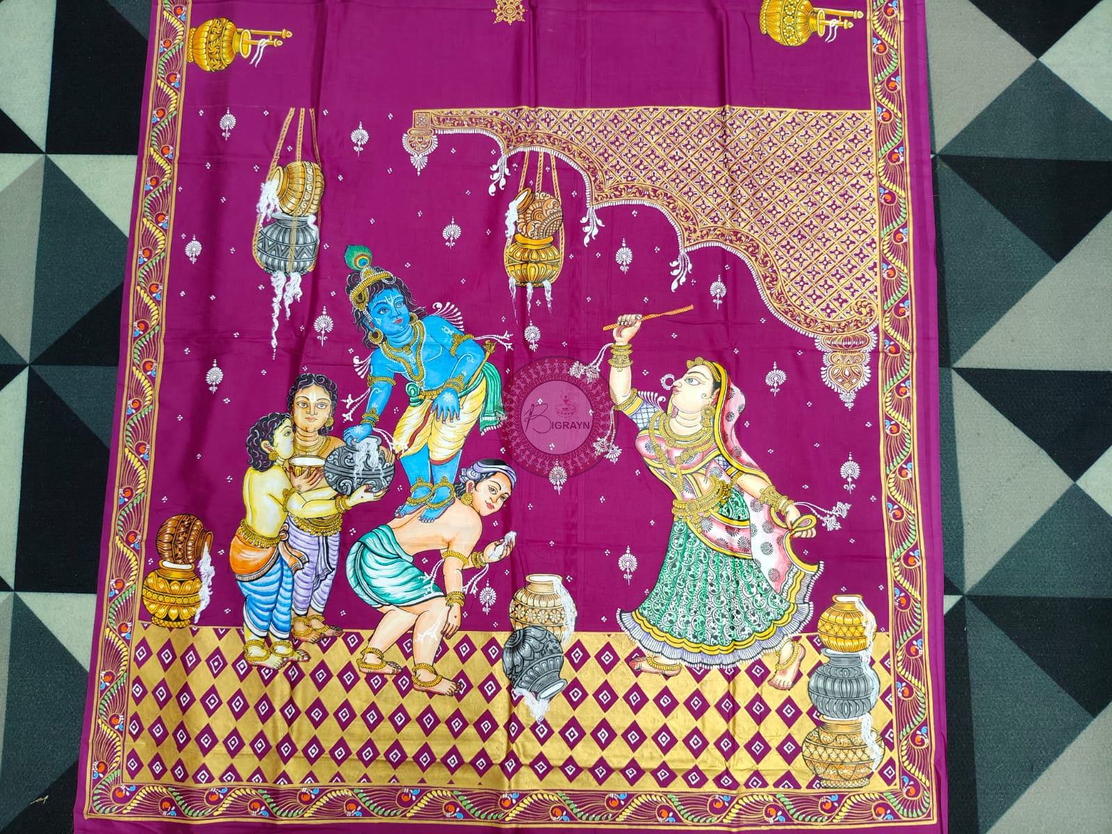 Purple Labani Chori Theme Pattachitra Khadi Silk Saree