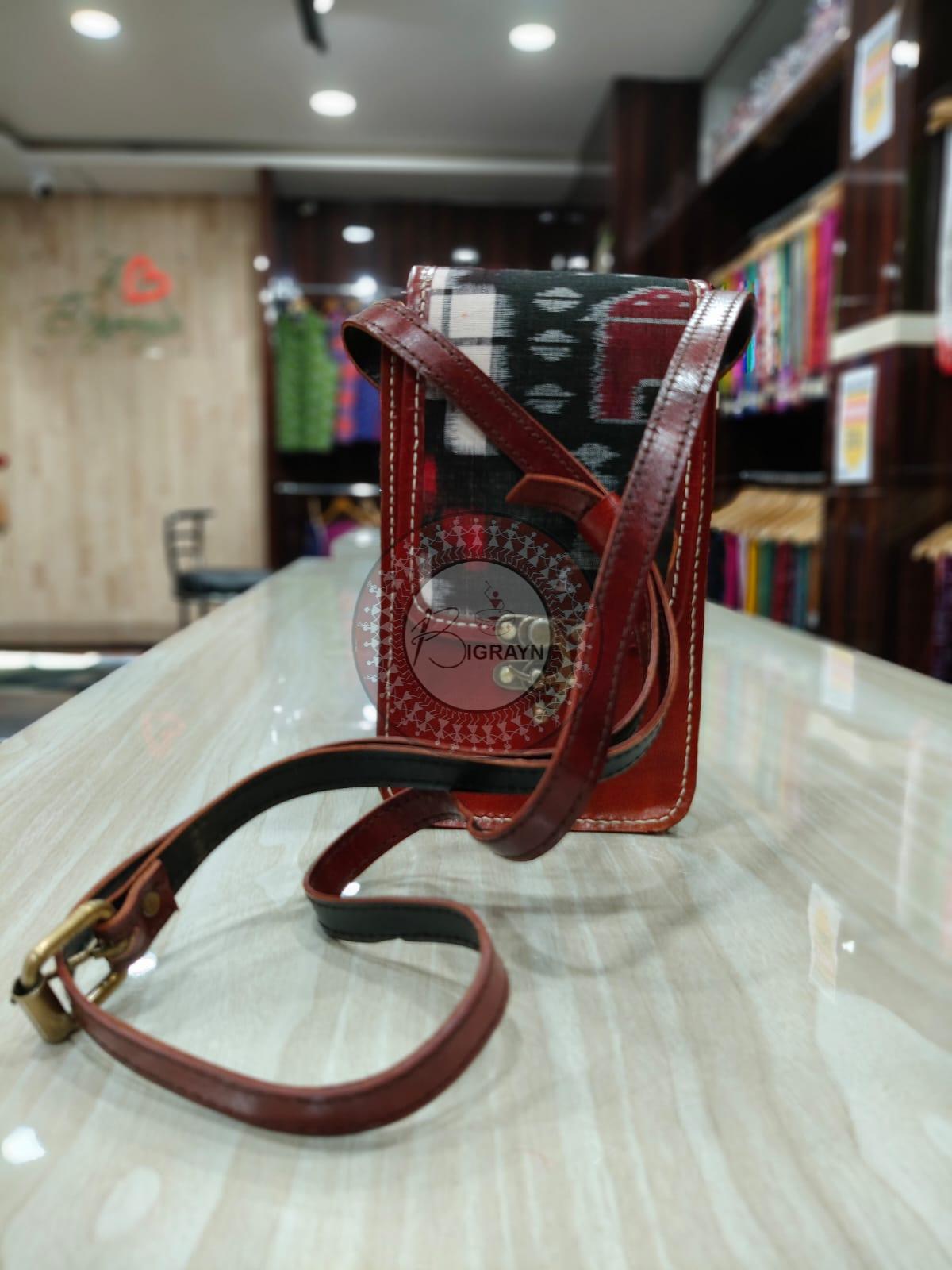 Red Black Pasapali And Tribal Leather Sling Bag
