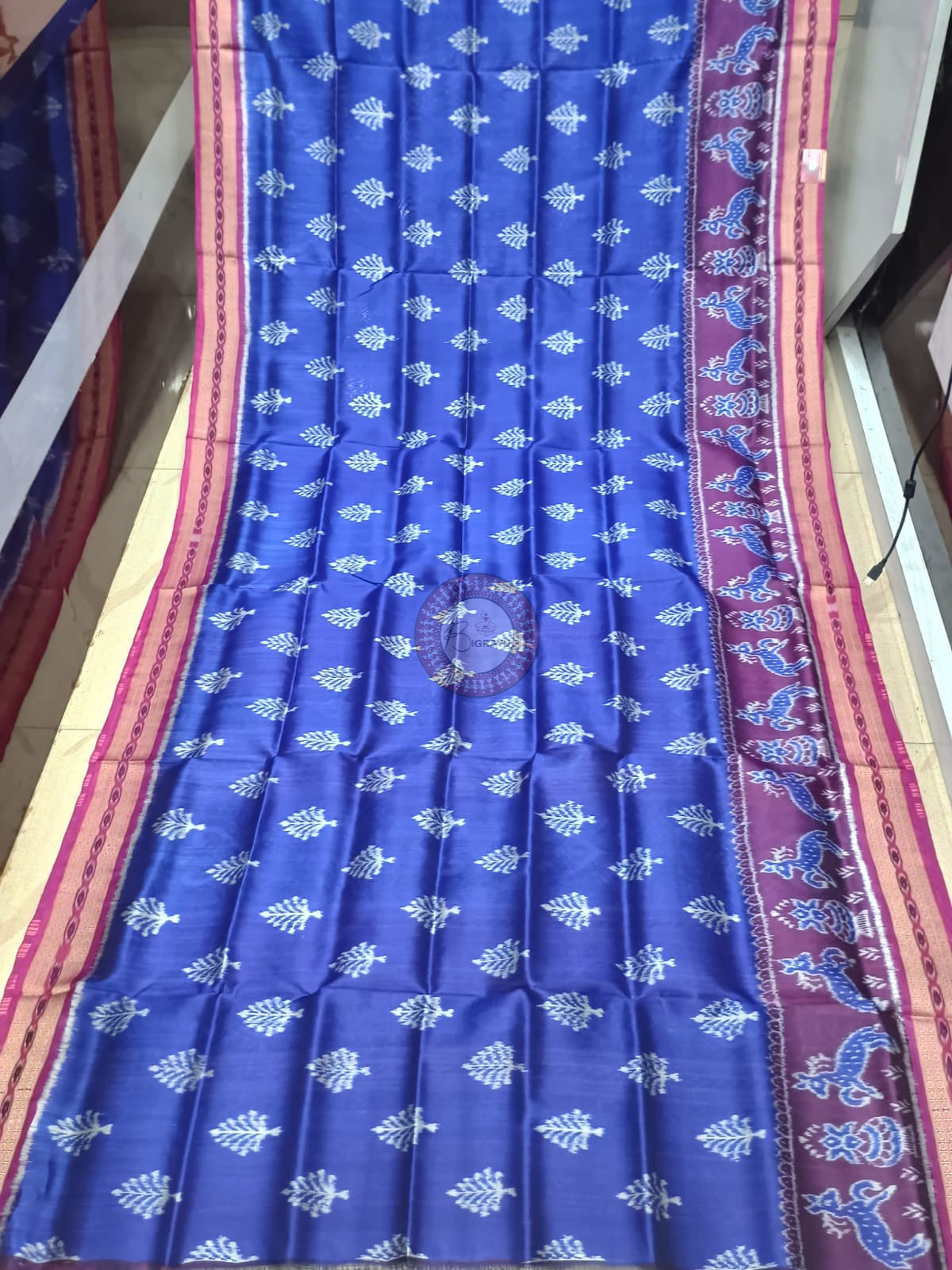Blue Magenta Tree Design Khandua Silk Saree