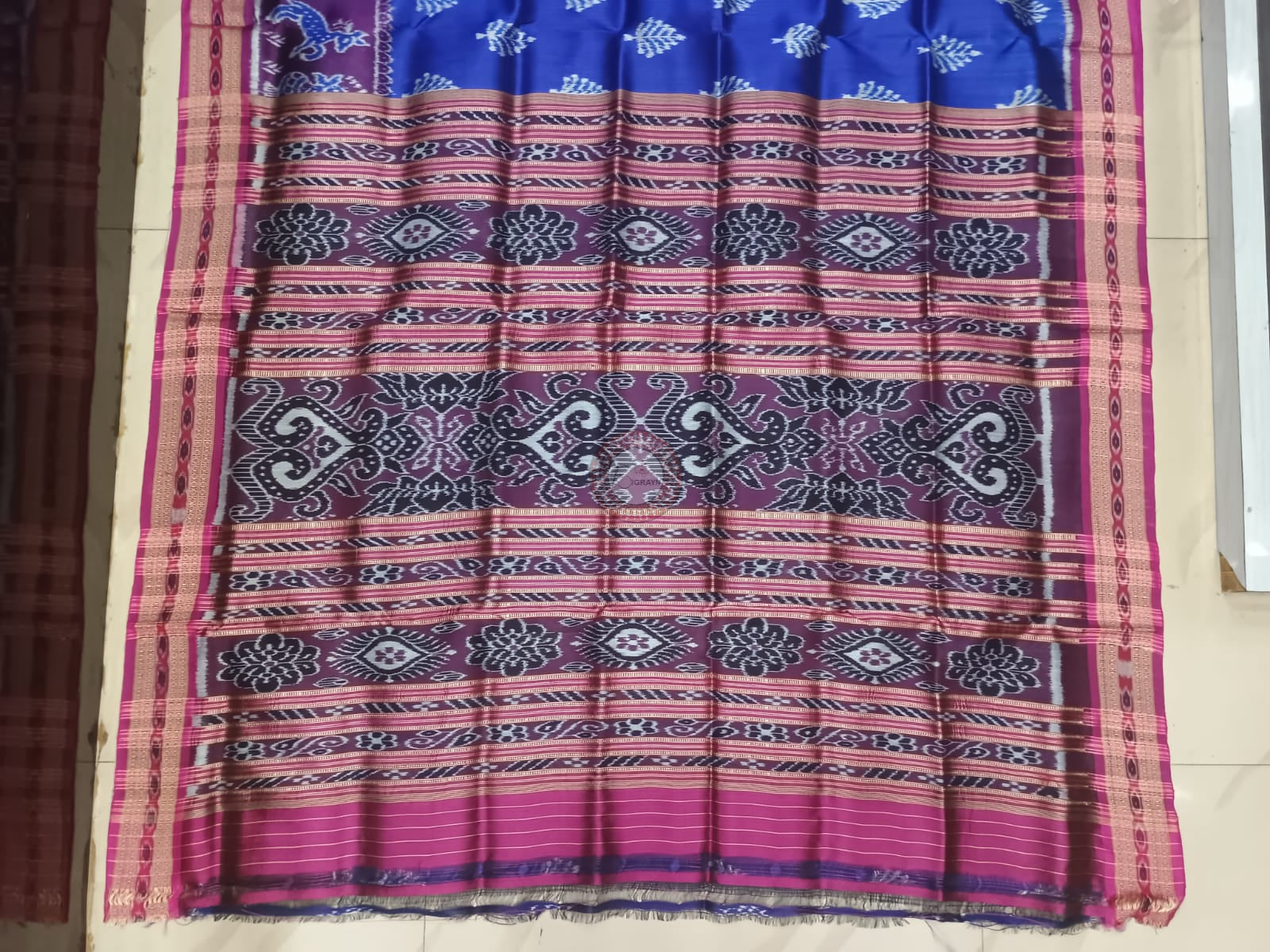 Blue Magenta Tree Design Khandua Silk Saree