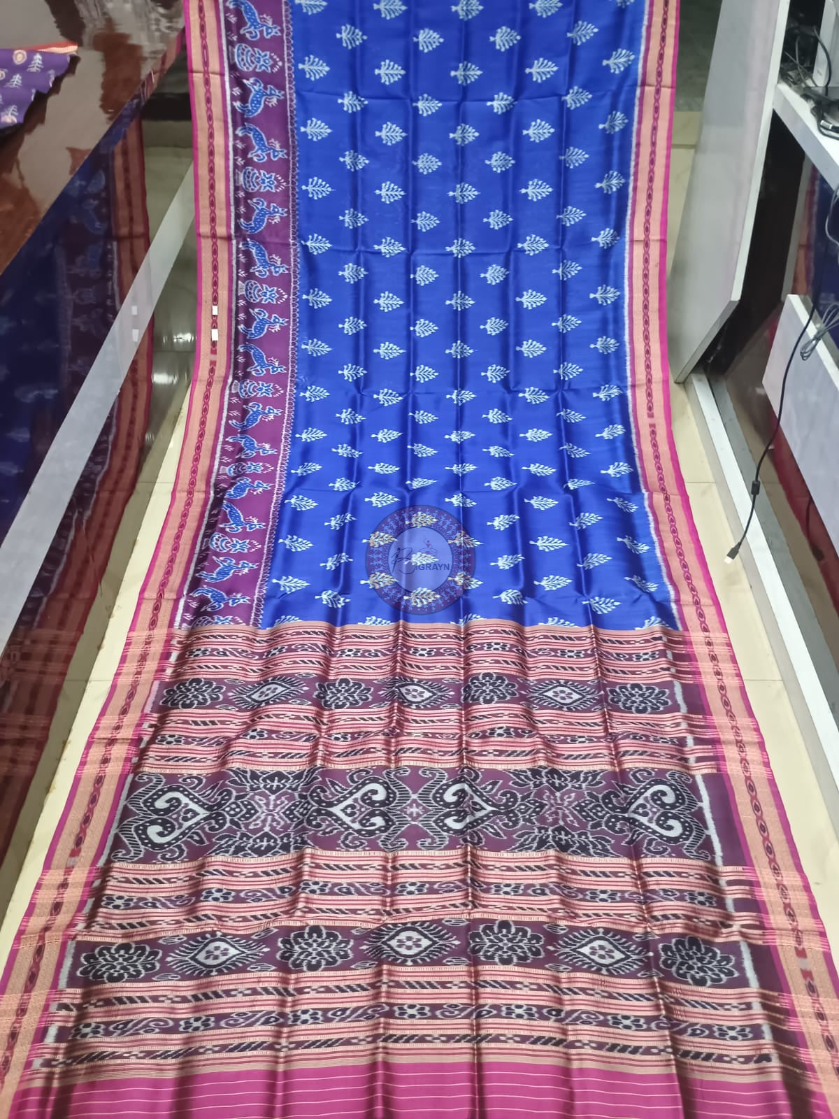 Blue Magenta Tree Design Khandua Silk Saree