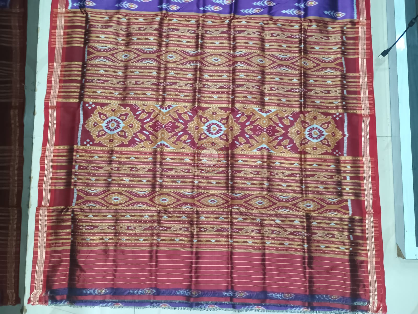 Purple Maroon Mayura Puchha Design Khandua Silk Saree