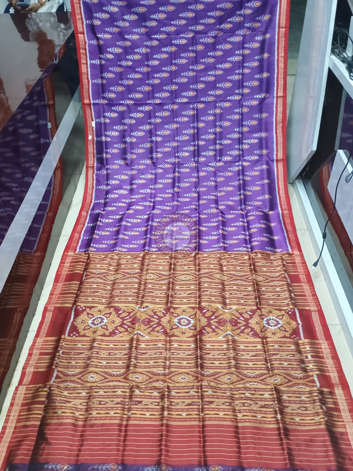 Purple Maroon Mayura Puchha Design Khandua Silk Saree