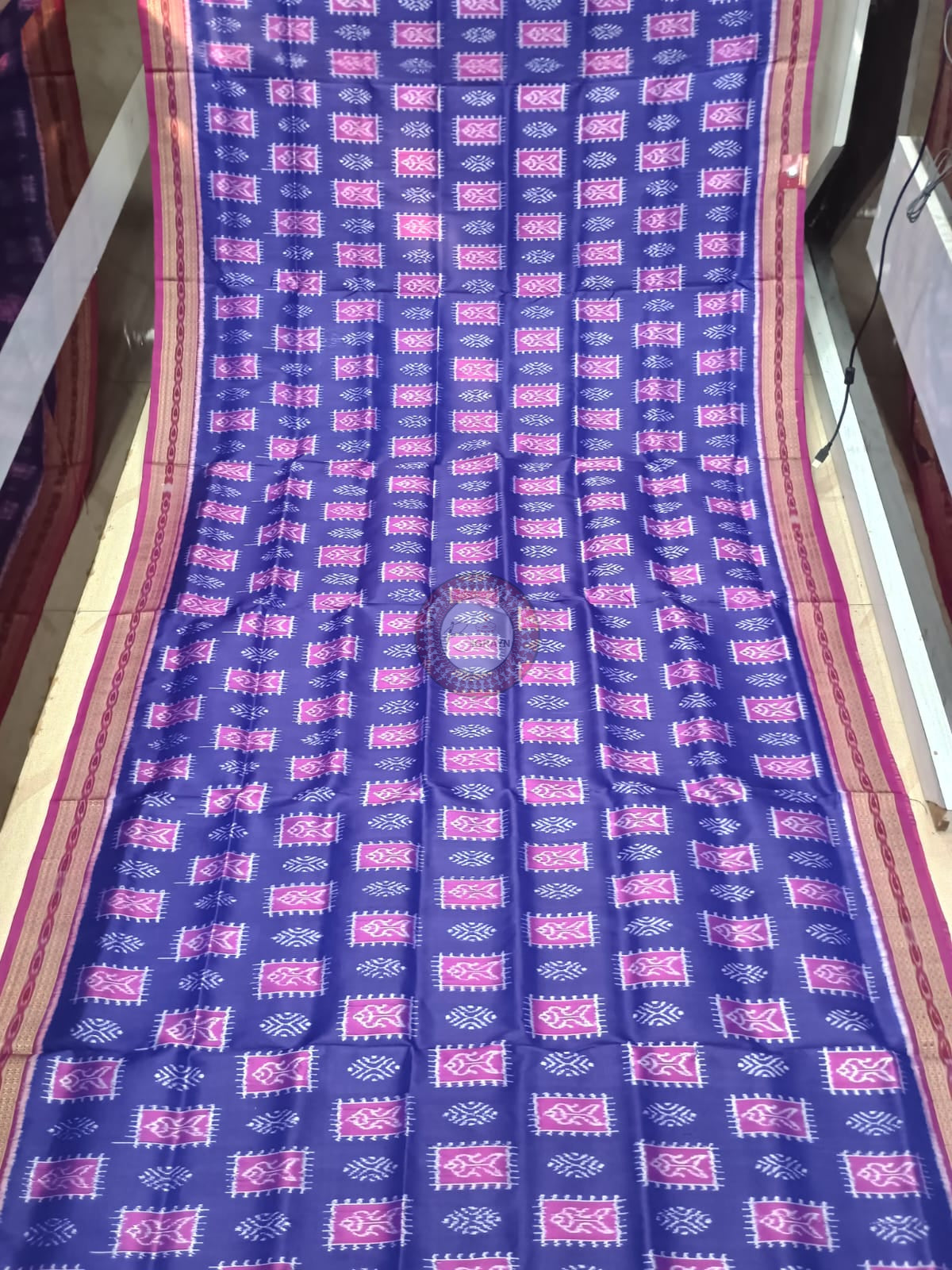 Blue Magenta Fish Design Khandua Silk Saree