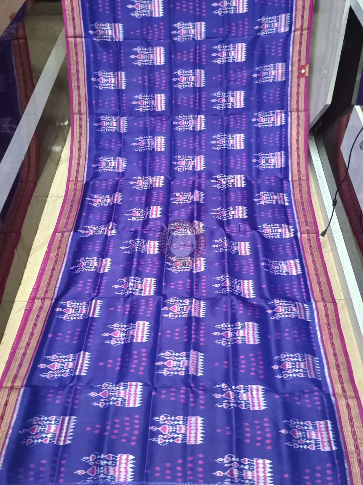 Blue Magenta Tribal And Chita Design Khandua Silk Saree
