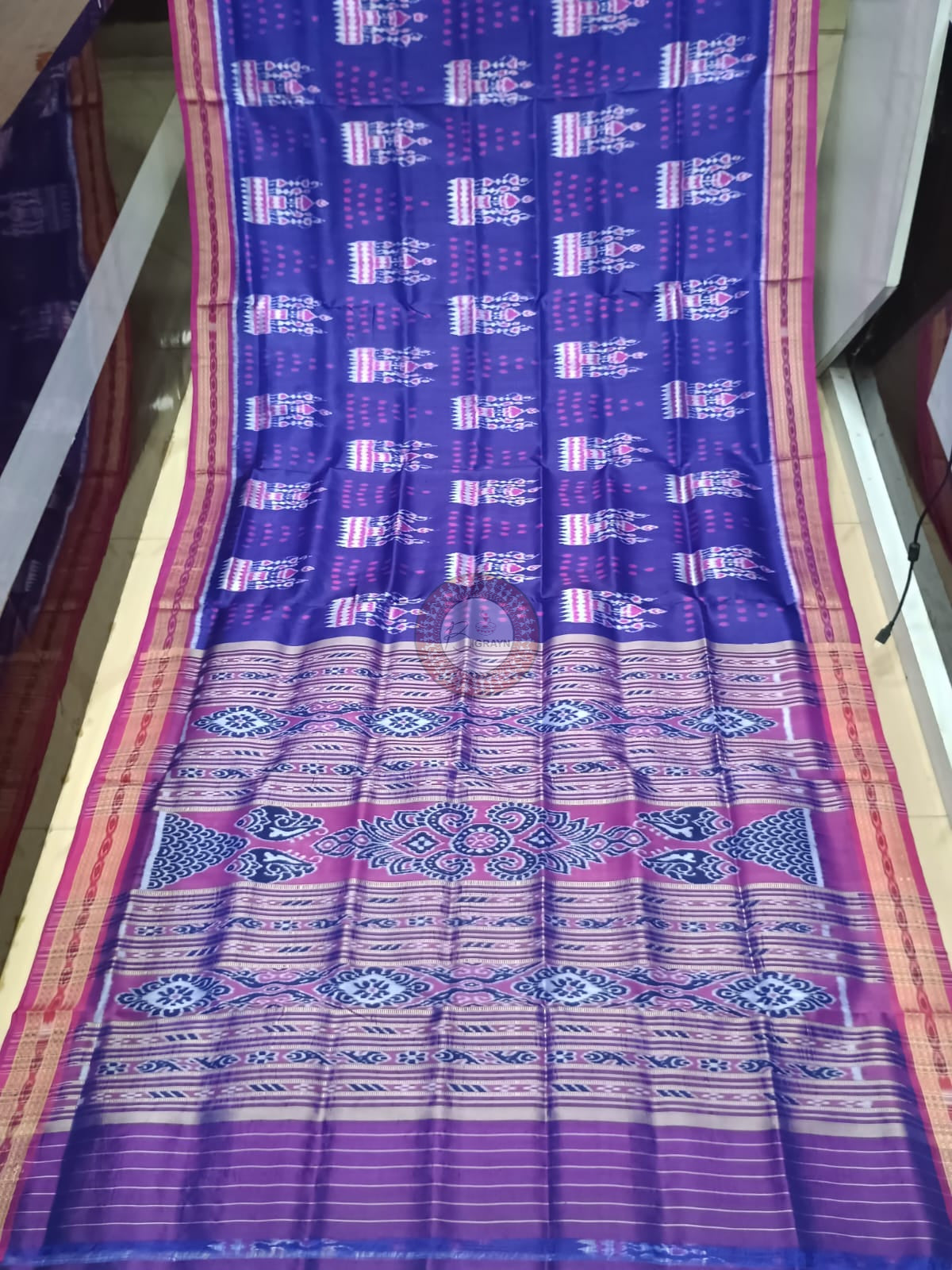 Blue Magenta Tribal And Chita Design Khandua Silk Saree