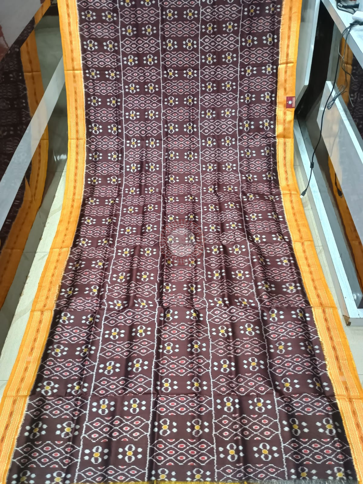 Coffee Yellow Jhoti Design Khandua Silk Saree