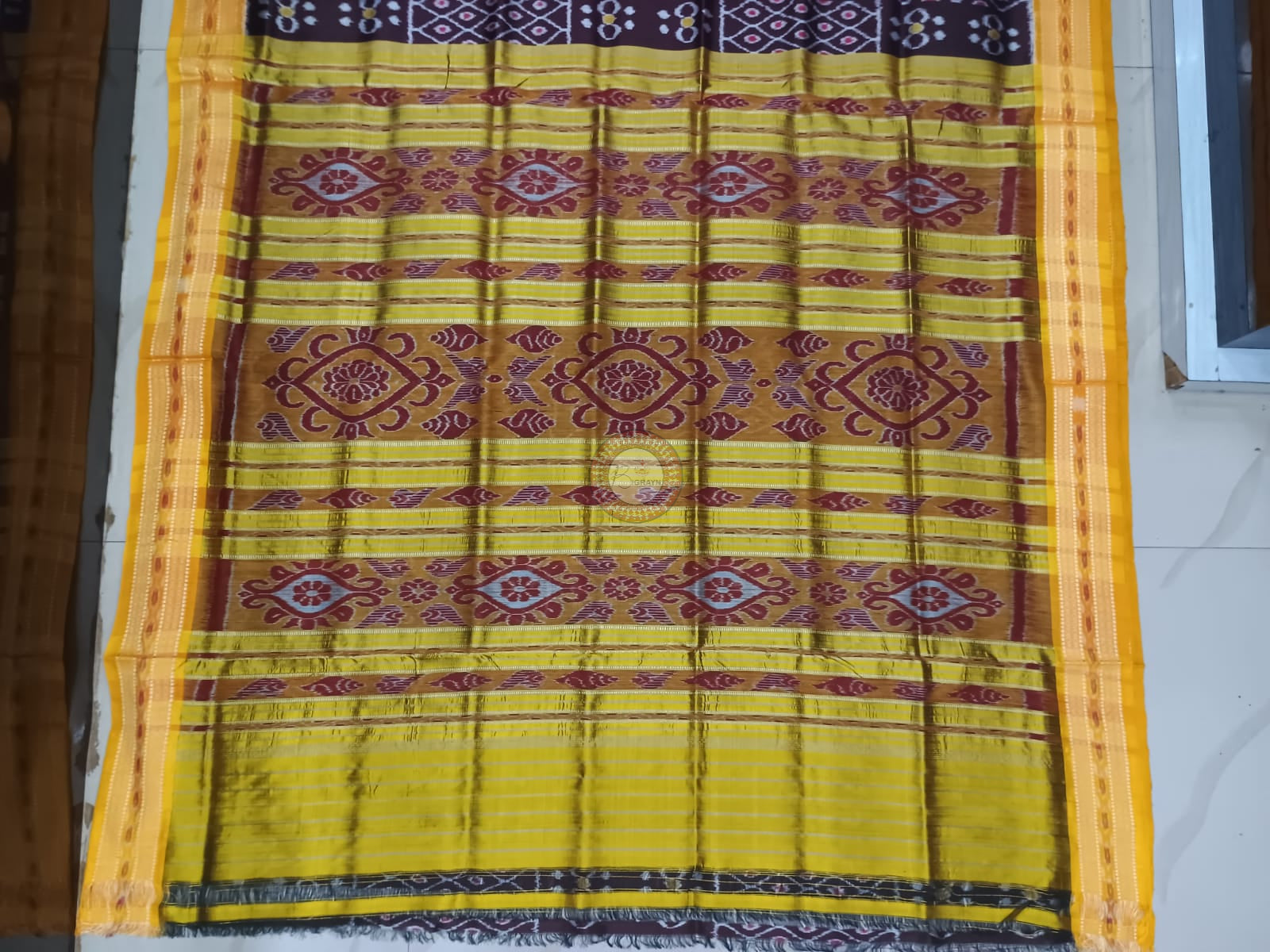 Coffee Yellow Jhoti Design Khandua Silk Saree