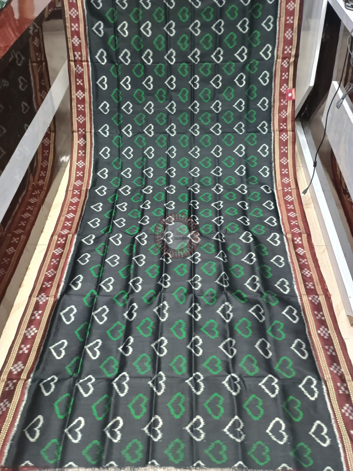 Black Maroon Heart Design With Pasapali Border Design Khandua Silk Saree