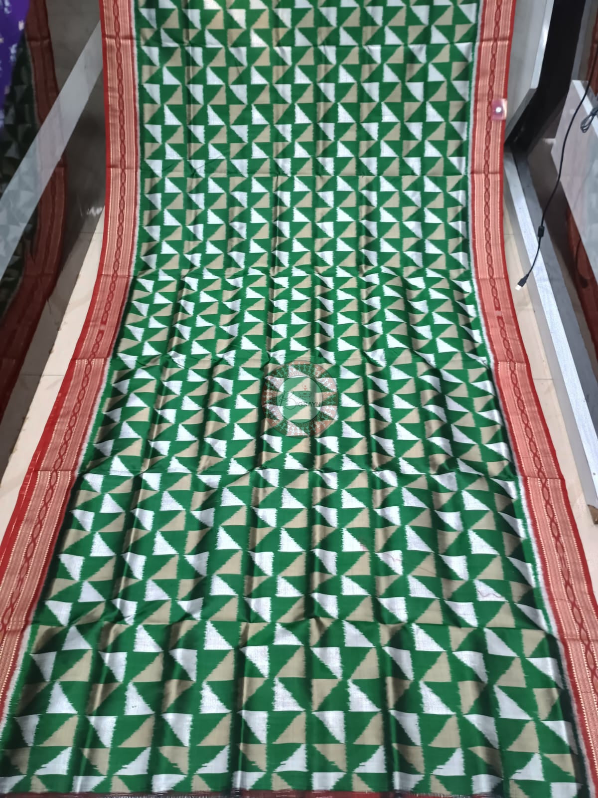 Green Red Triranga Design Khandua Silk Saree