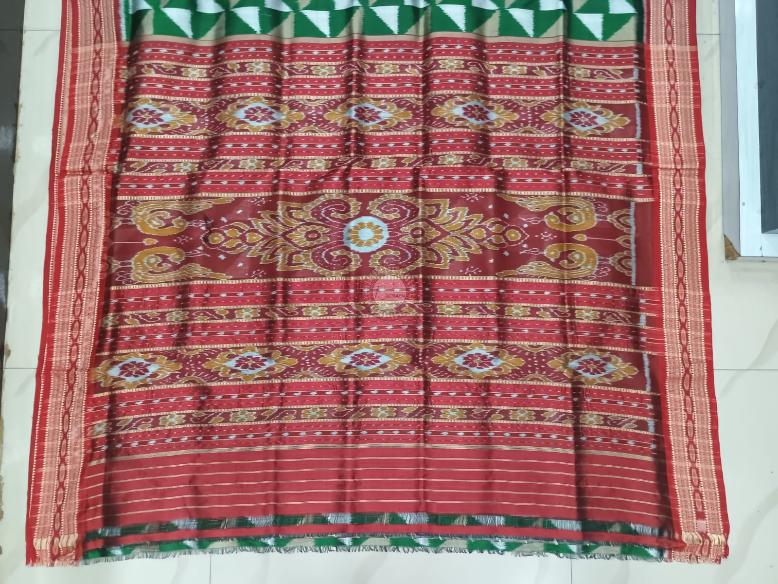Green Red Triranga Design Khandua Silk Saree