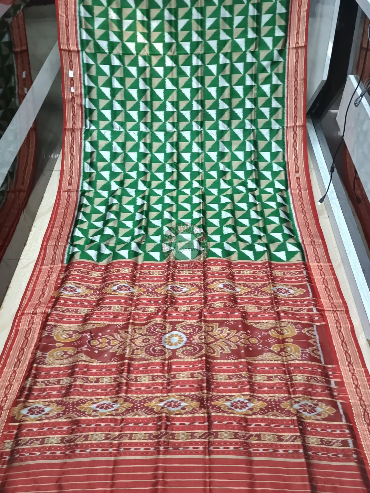 Green Red Triranga Design Khandua Silk Saree