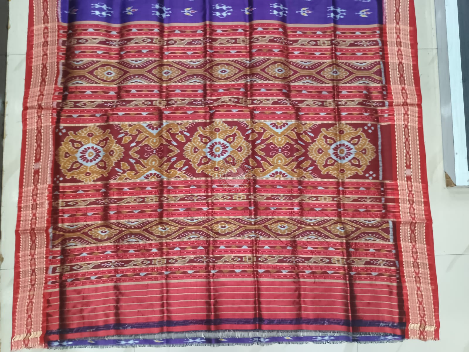 Purple Red Tribal And Tree Design Khandua Silk Saree