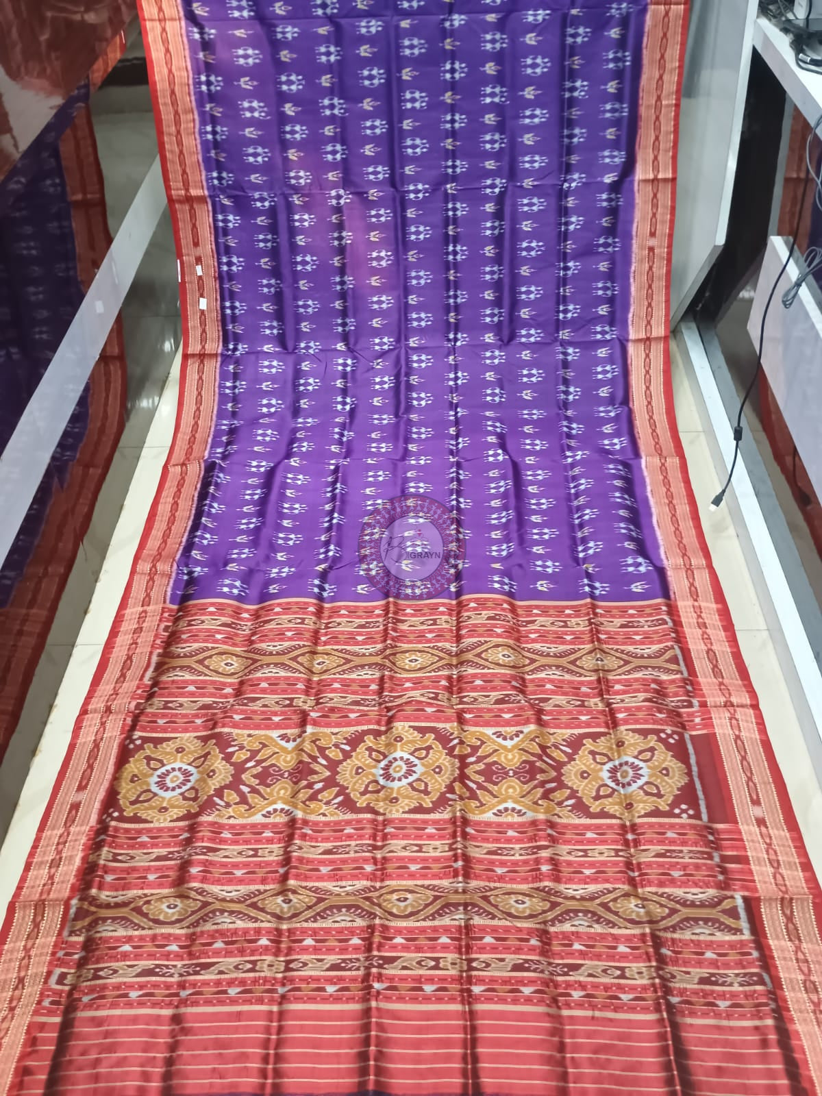 Purple Red Tribal And Tree Design Khandua Silk Saree