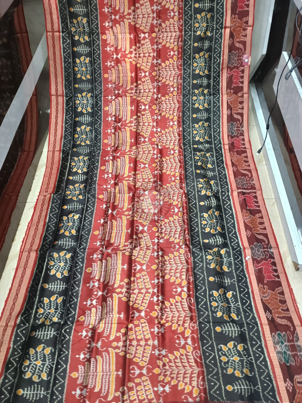 Maroon Black Tree And Tribal Design Khandua Silk Saree