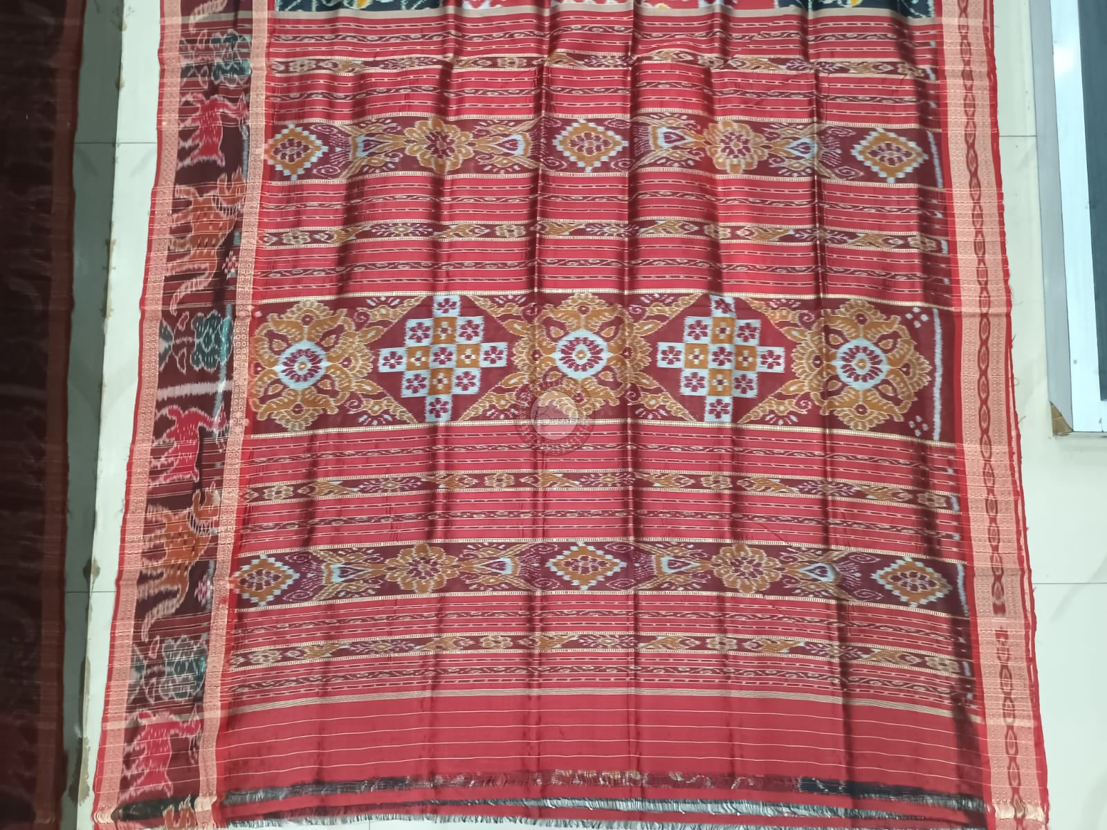 Maroon Black Tree And Tribal Design Khandua Silk Saree