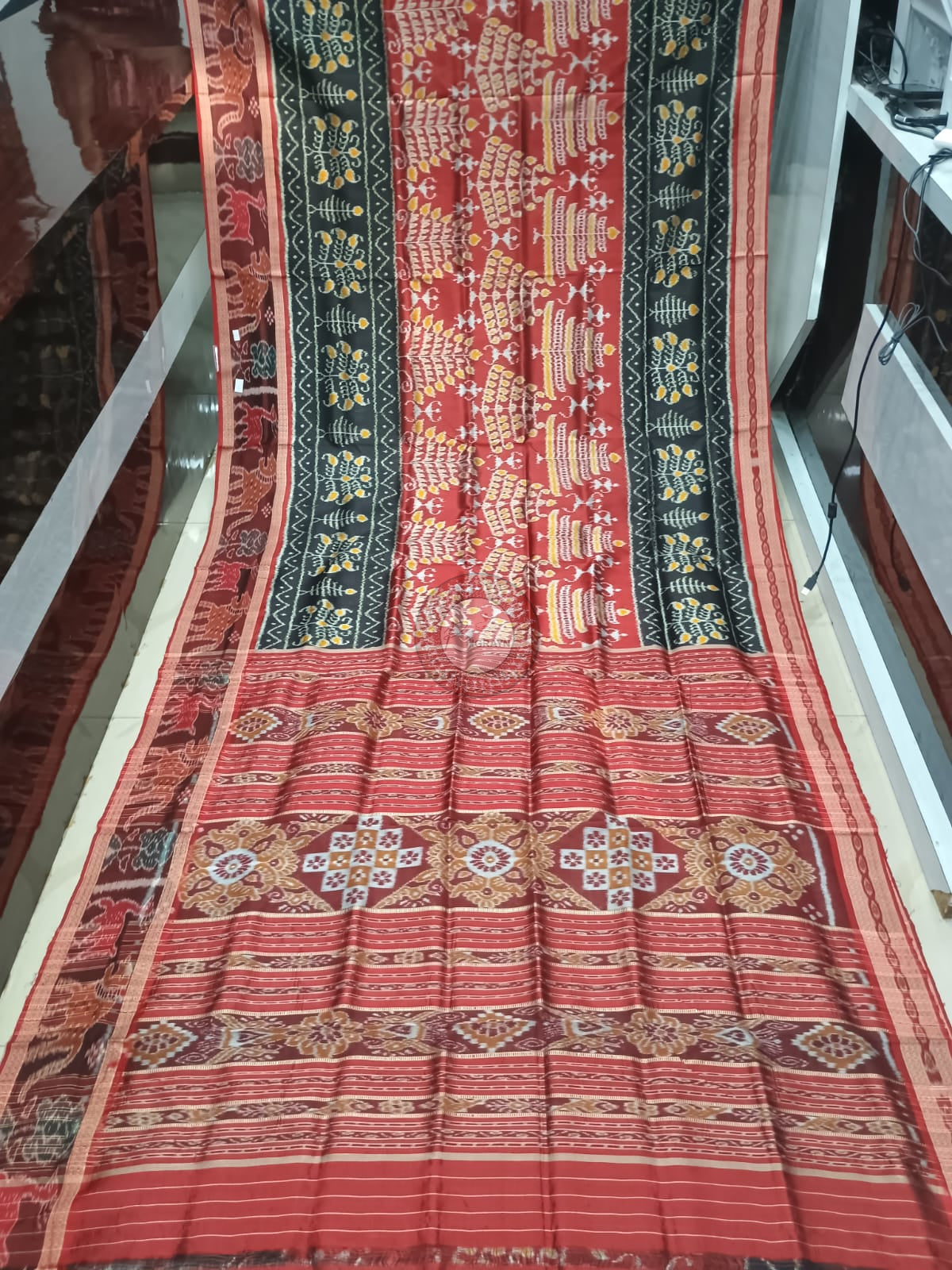 Maroon Black Tree And Tribal Design Khandua Silk Saree