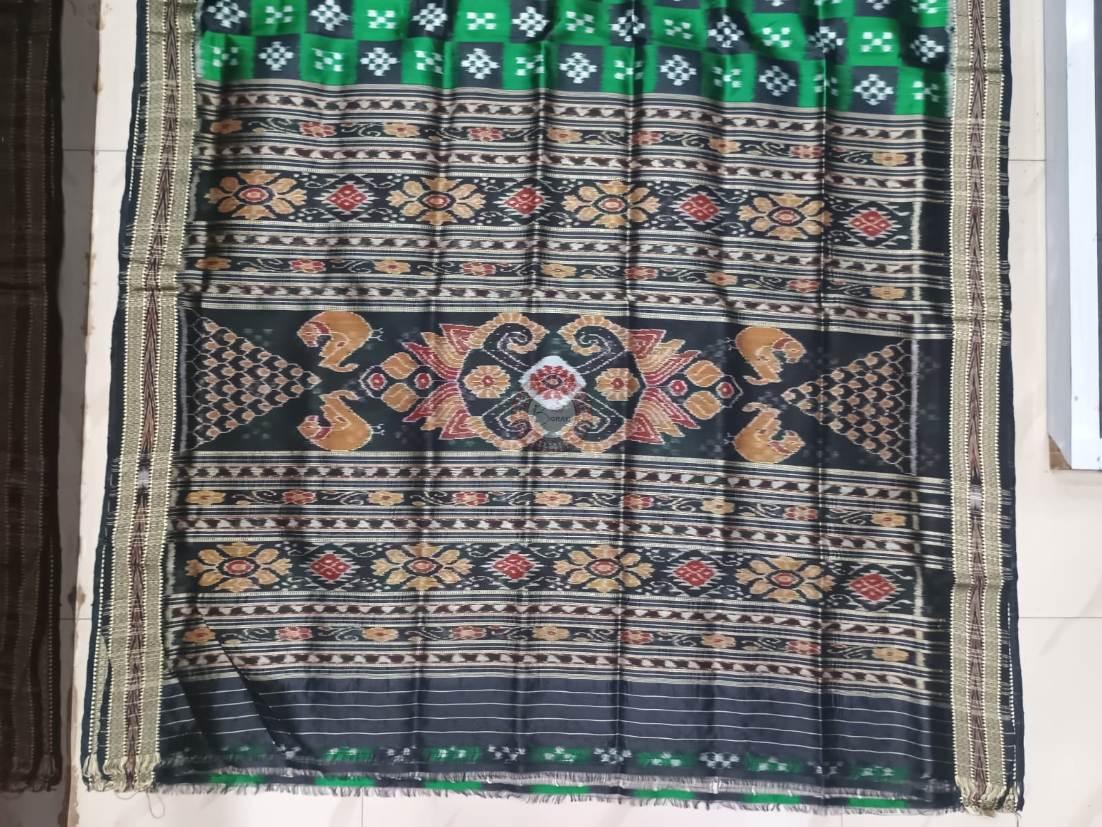 Green Black Pasapali Design Khandua Silk Saree