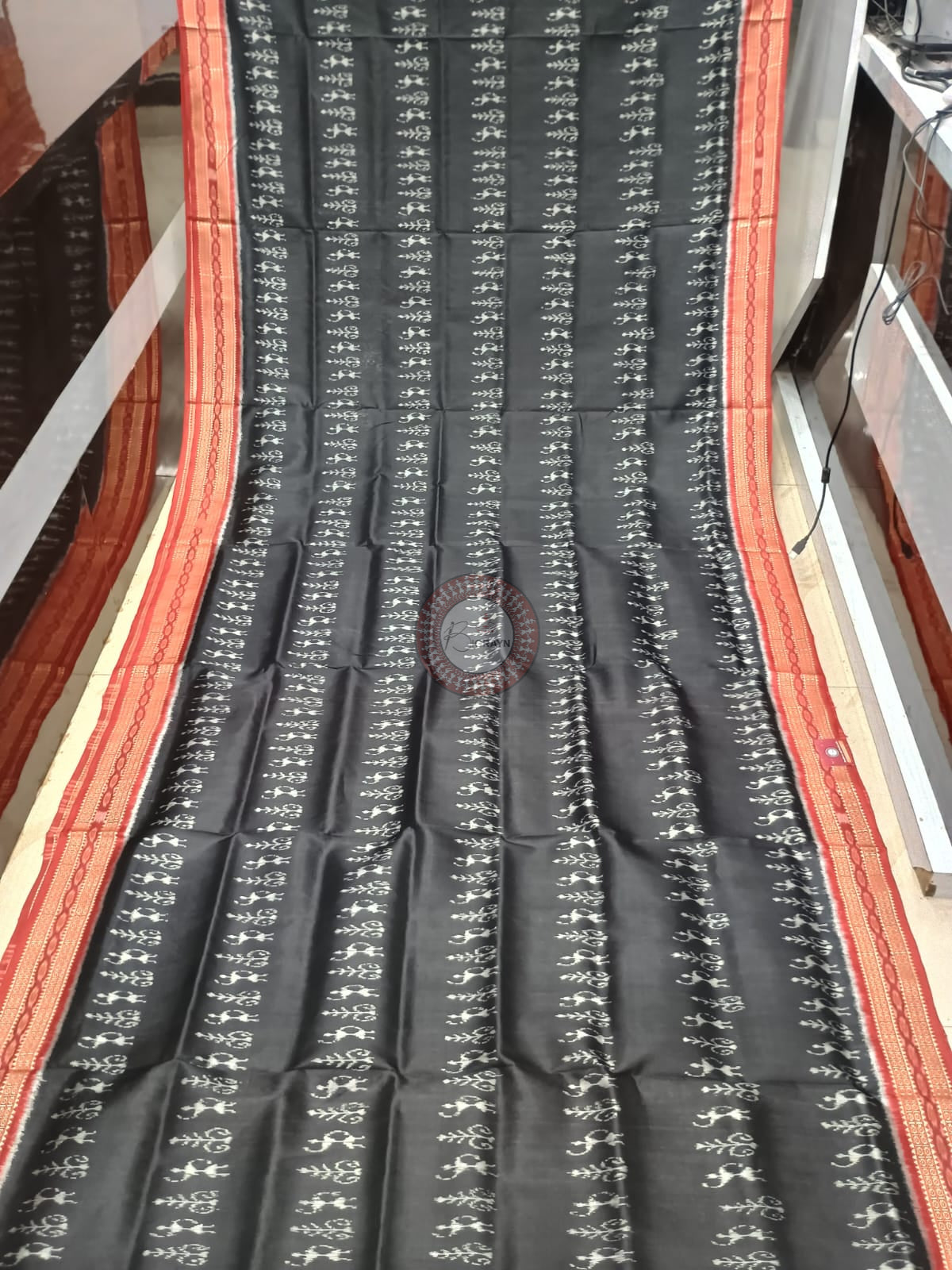 Black Maroon Tribal And Tree Design Khandua Silk Saree