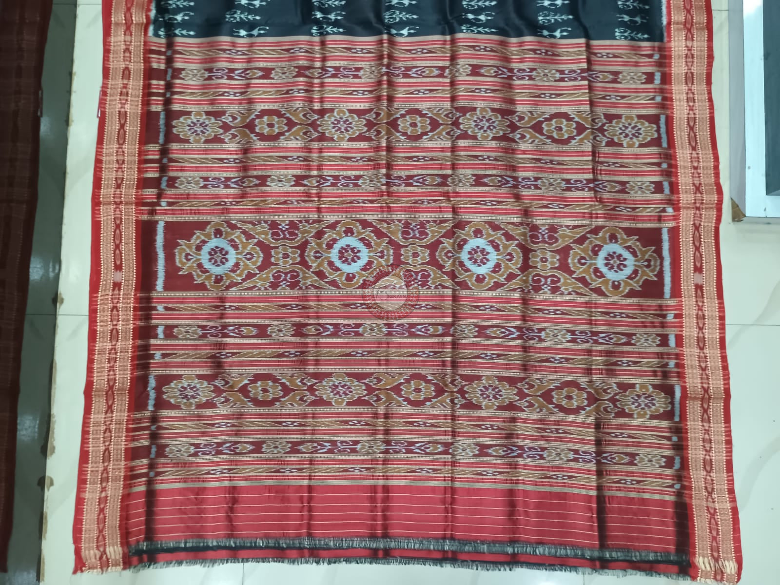Black Maroon Tribal And Tree Design Khandua Silk Saree