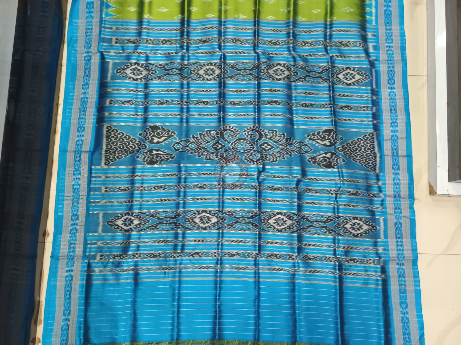 Parrot Green Copper Sulphate Mayur Chandrika Design Khandua Silk Saree