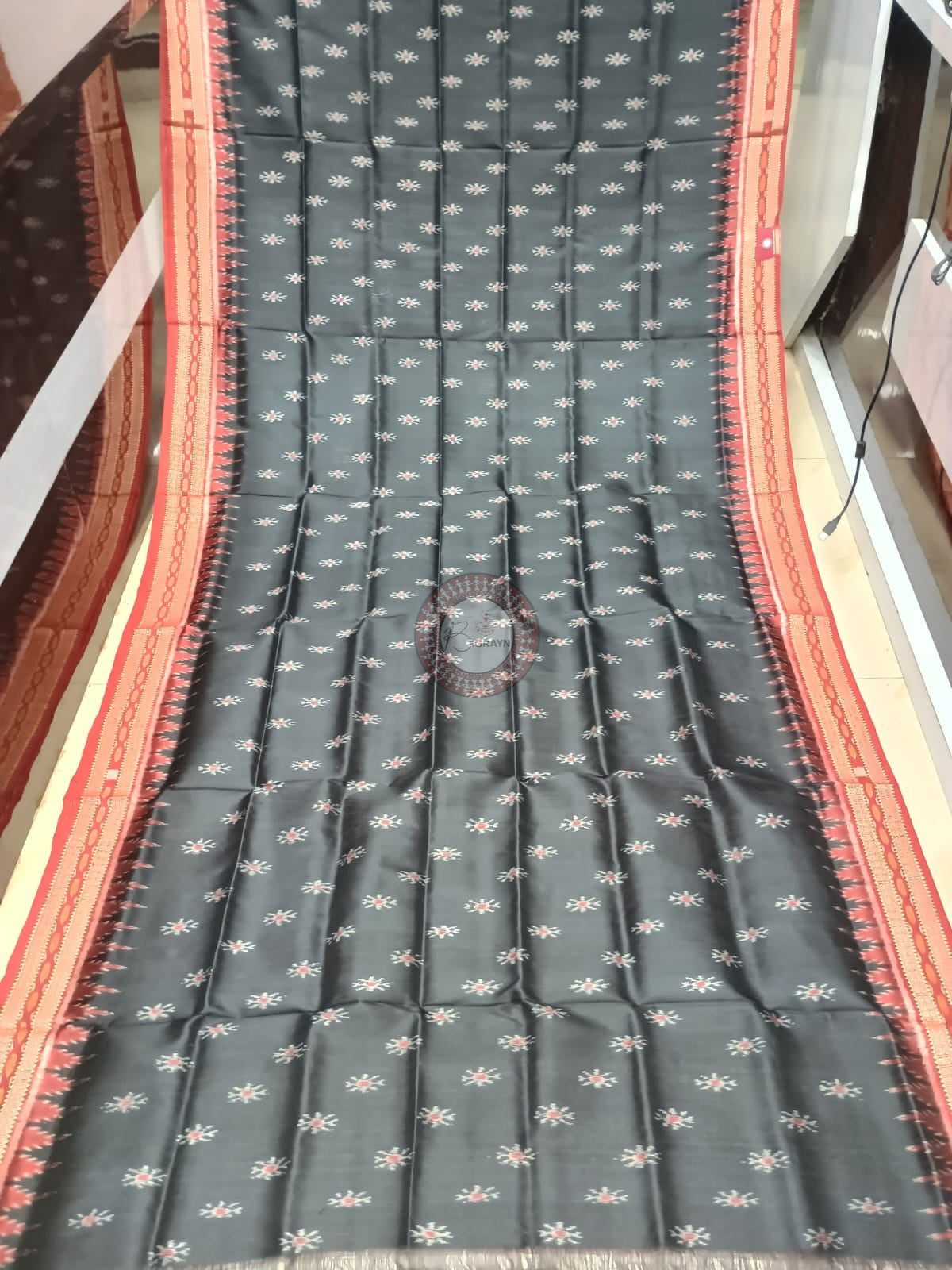 Black Maroon Flower Design Khandua Silk Saree