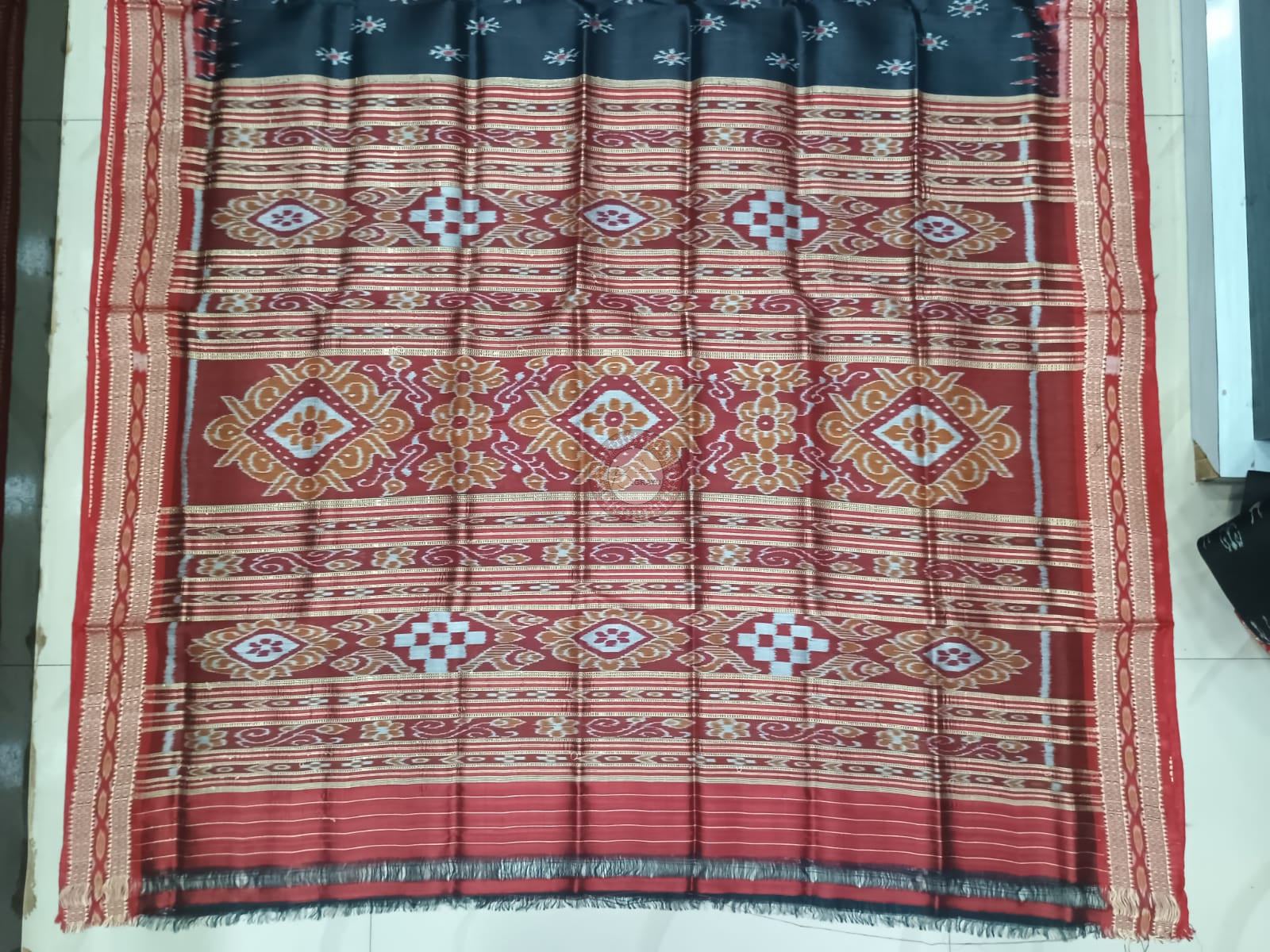 Black Maroon Flower Design Khandua Silk Saree