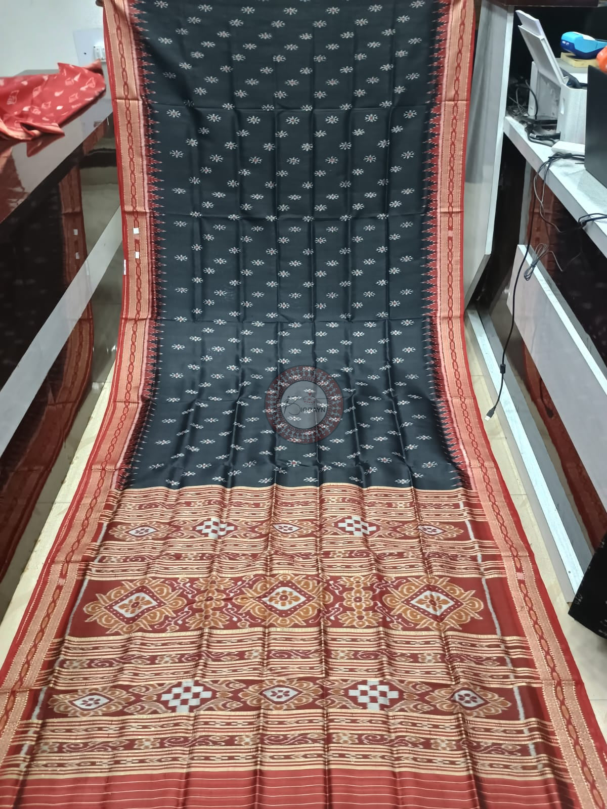 Black Maroon Flower Design Khandua Silk Saree