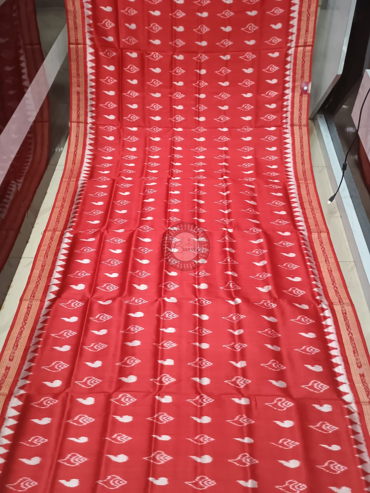 Red Sankha Design Khandua Silk Saree