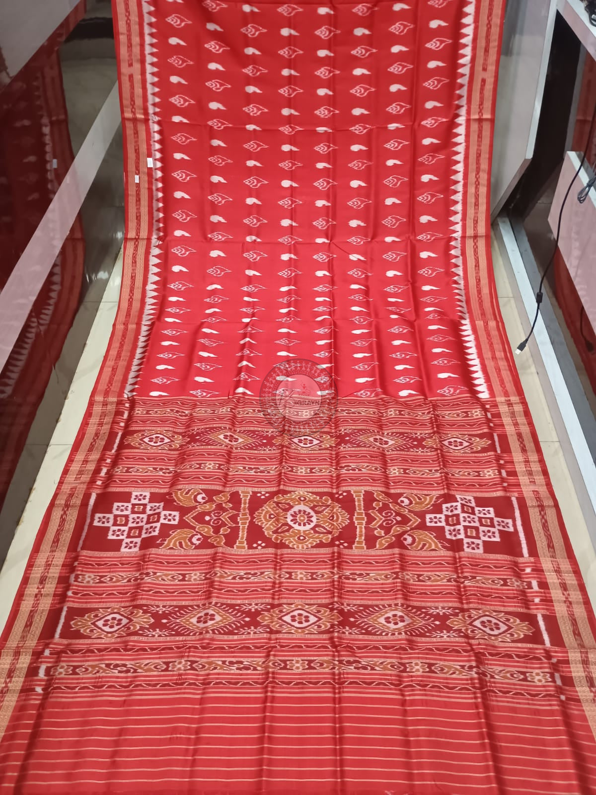 Red Sankha Design Khandua Silk Saree