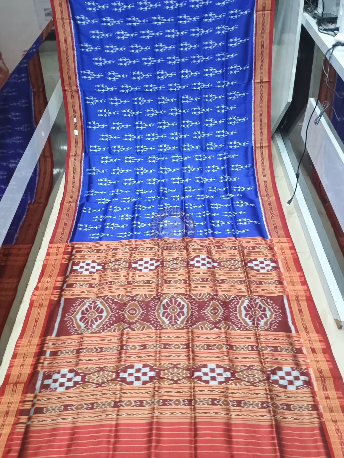 Blue Maroon Tribal Design Khandua Silk Saree