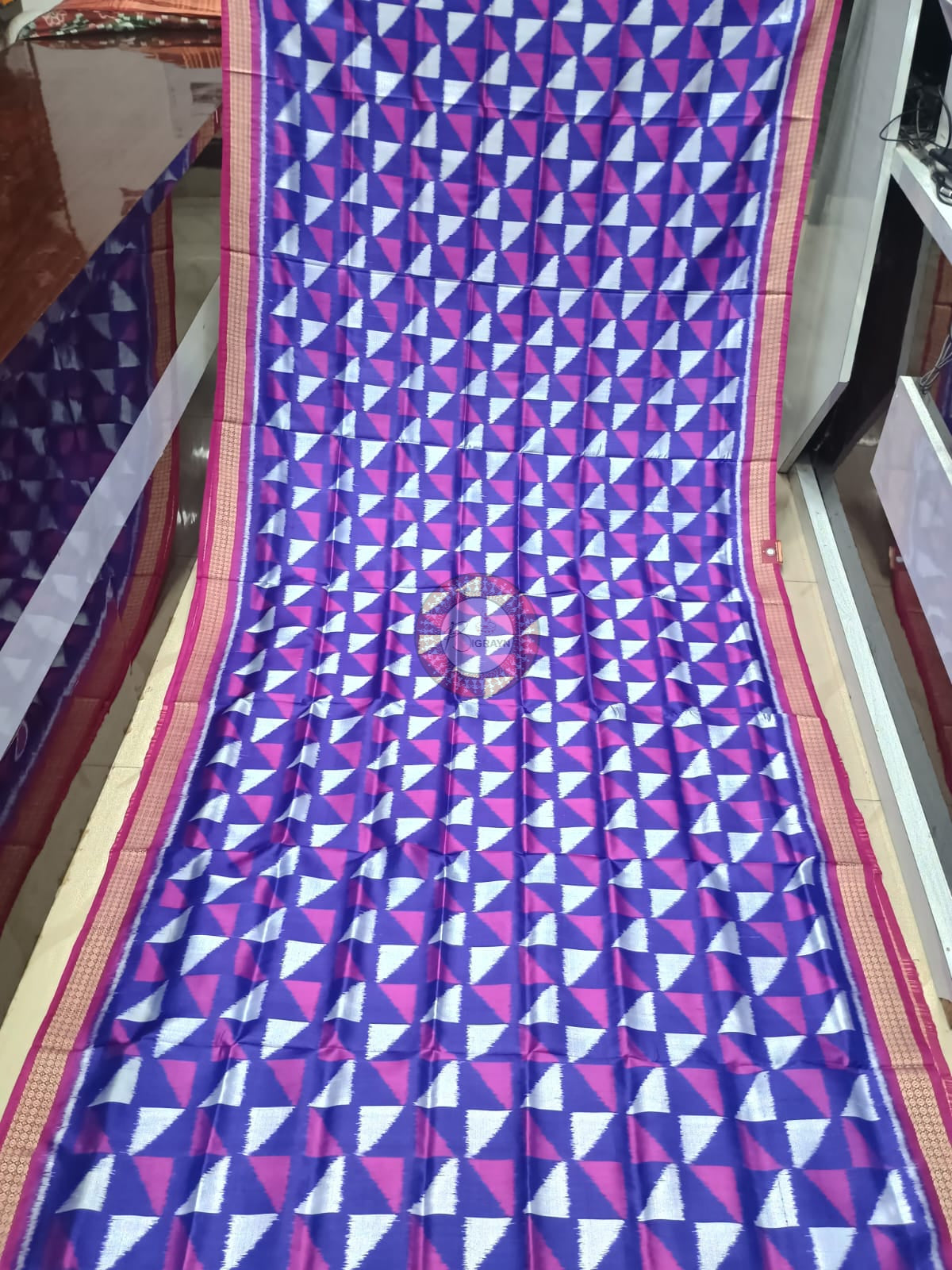 Blue Magenta Triranga Design Khandua Silk Saree
