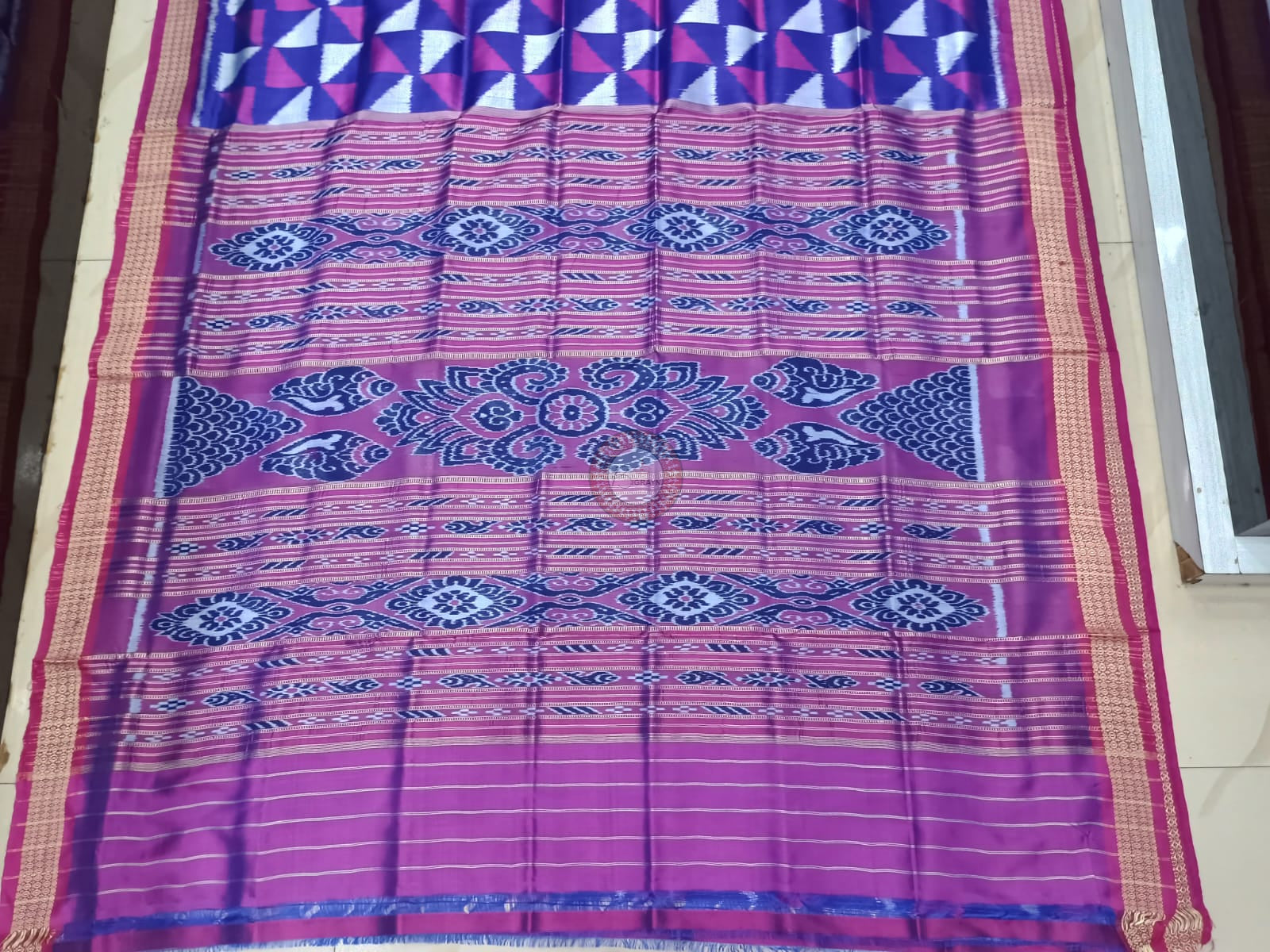 Blue Magenta Triranga Design Khandua Silk Saree