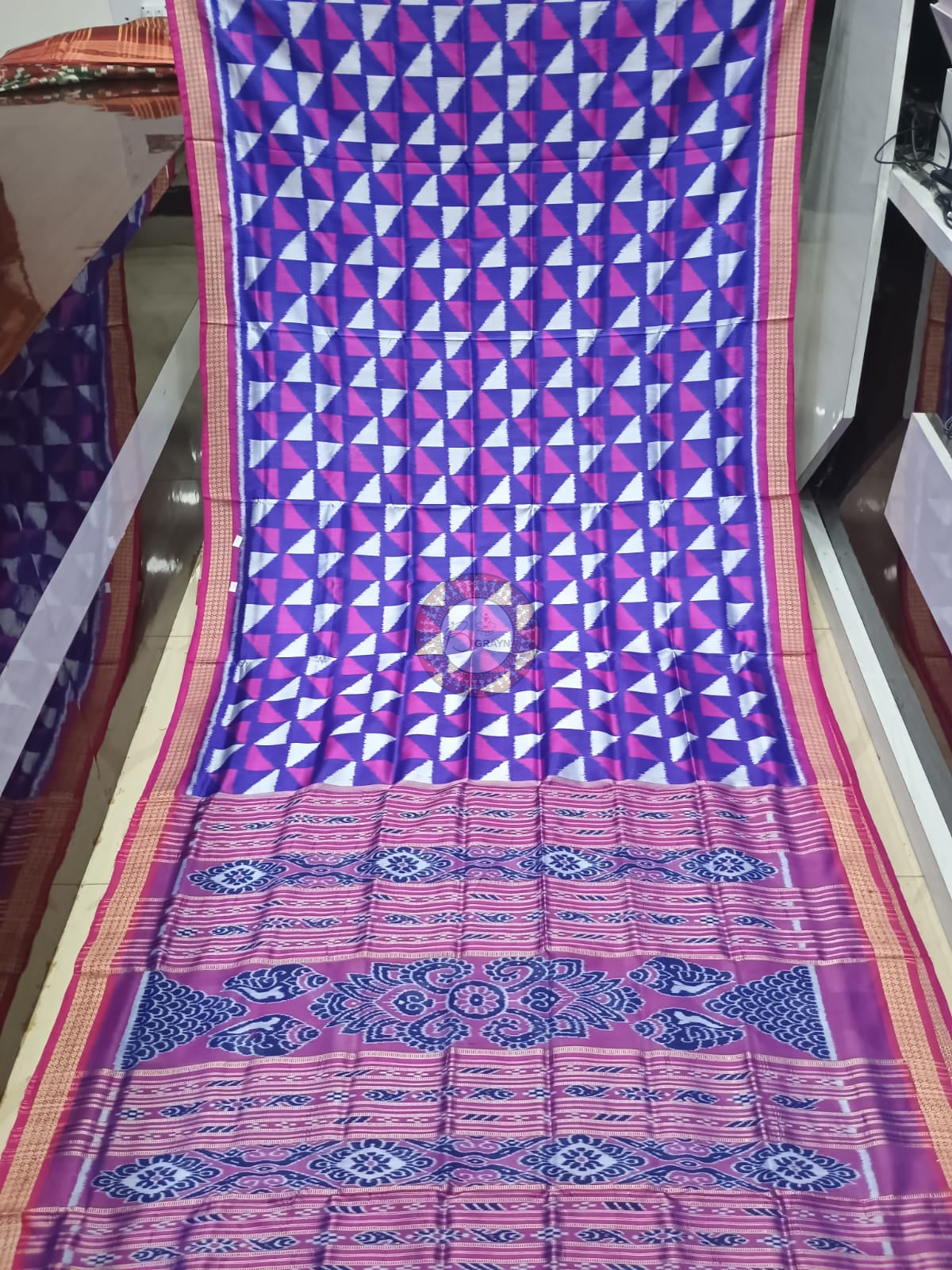 Blue Magenta Triranga Design Khandua Silk Saree