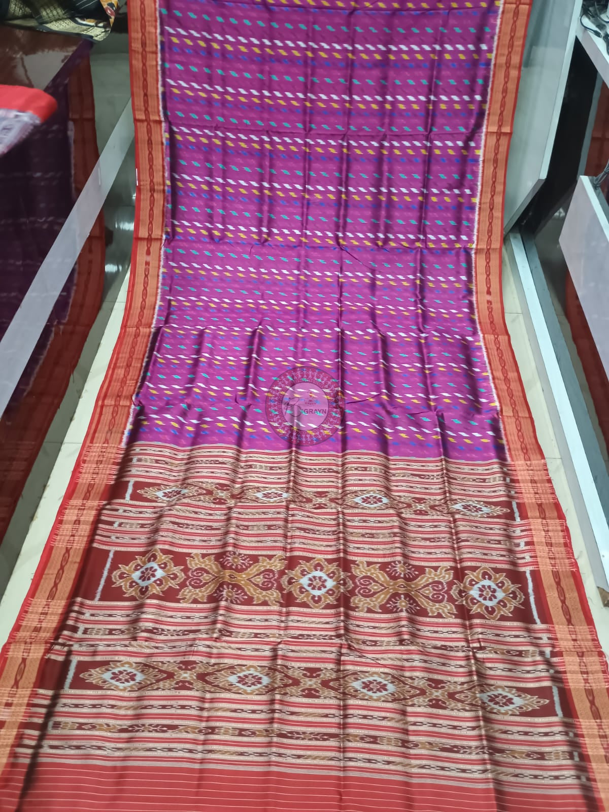 Purple Red Multi Colour Dots Design Khandua Silk Saree