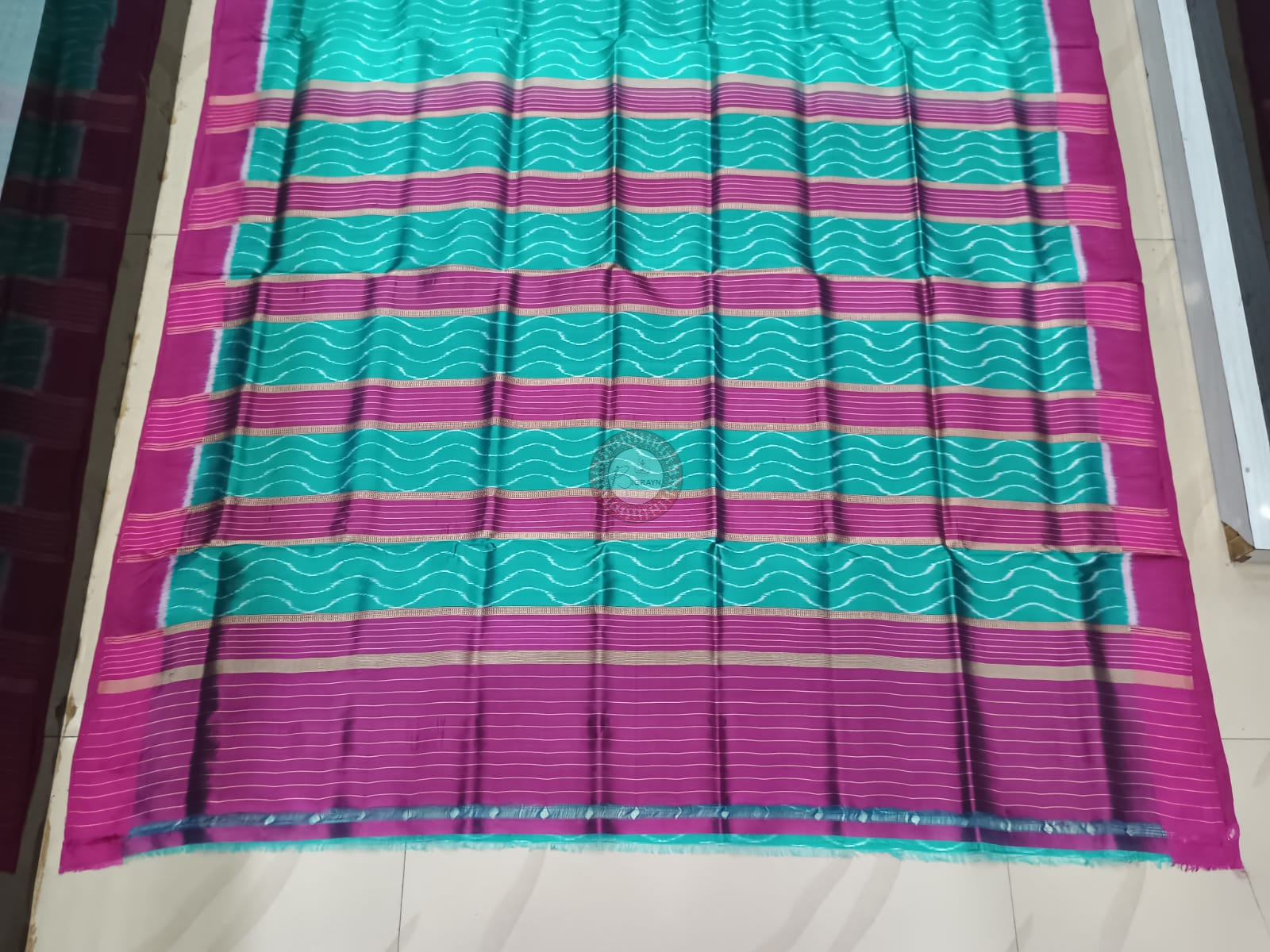 Sea Green Magenta Weave Design Mulberry Silk Saree