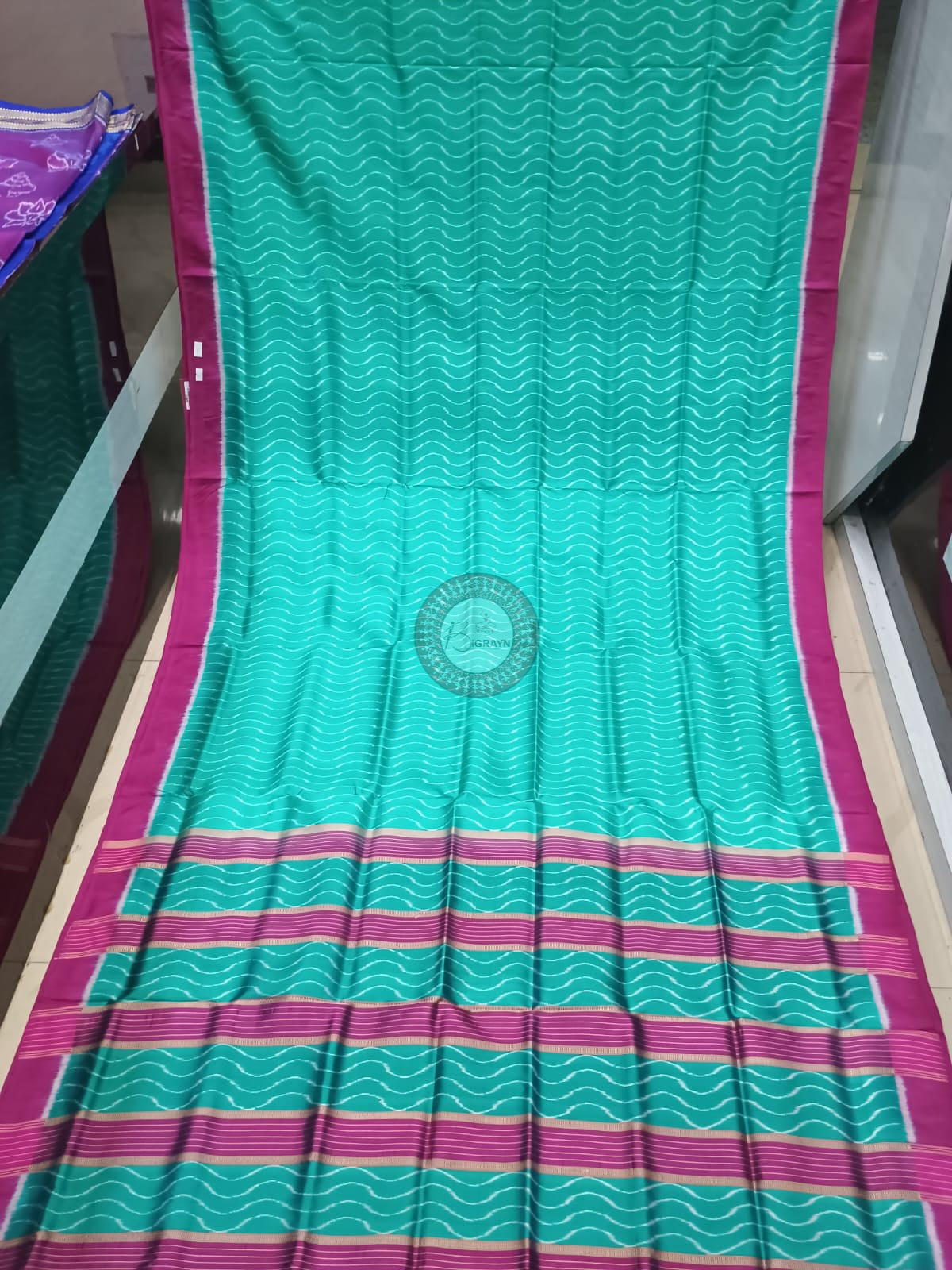 Sea Green Magenta Weave Design Mulberry Silk Saree