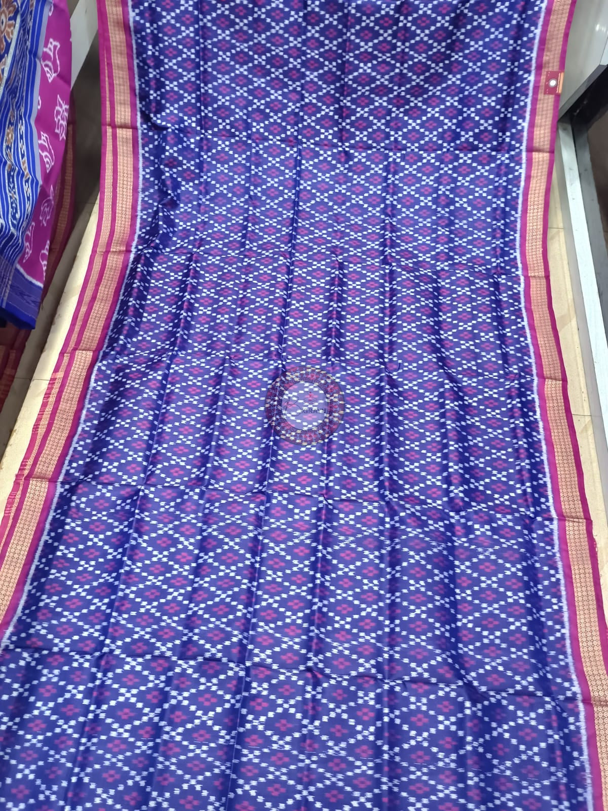 Blue Magenta Tarabali Design Pasapali Mulberry Silk Saree