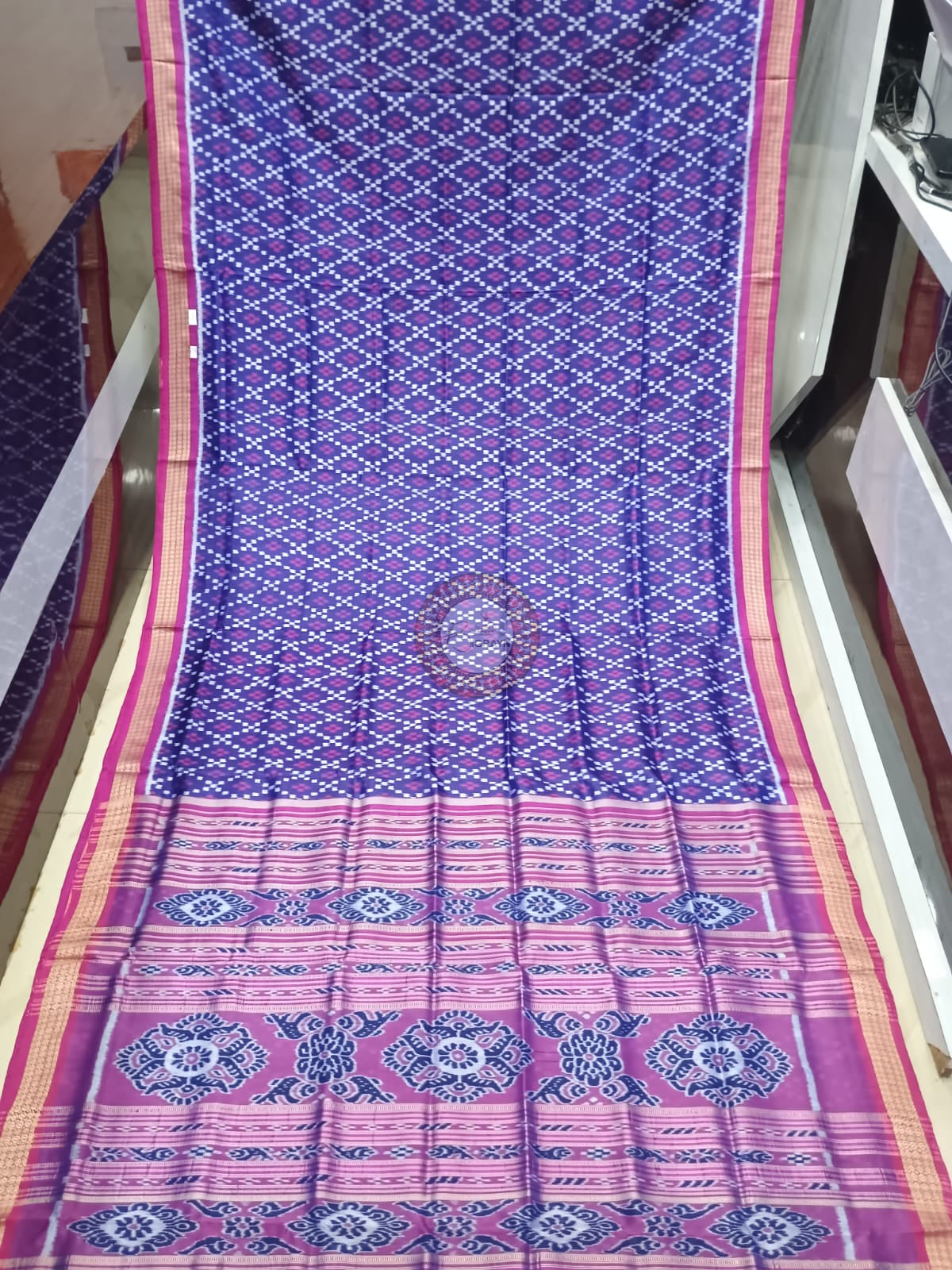 Blue Magenta Tarabali Design Pasapali Mulberry Silk Saree