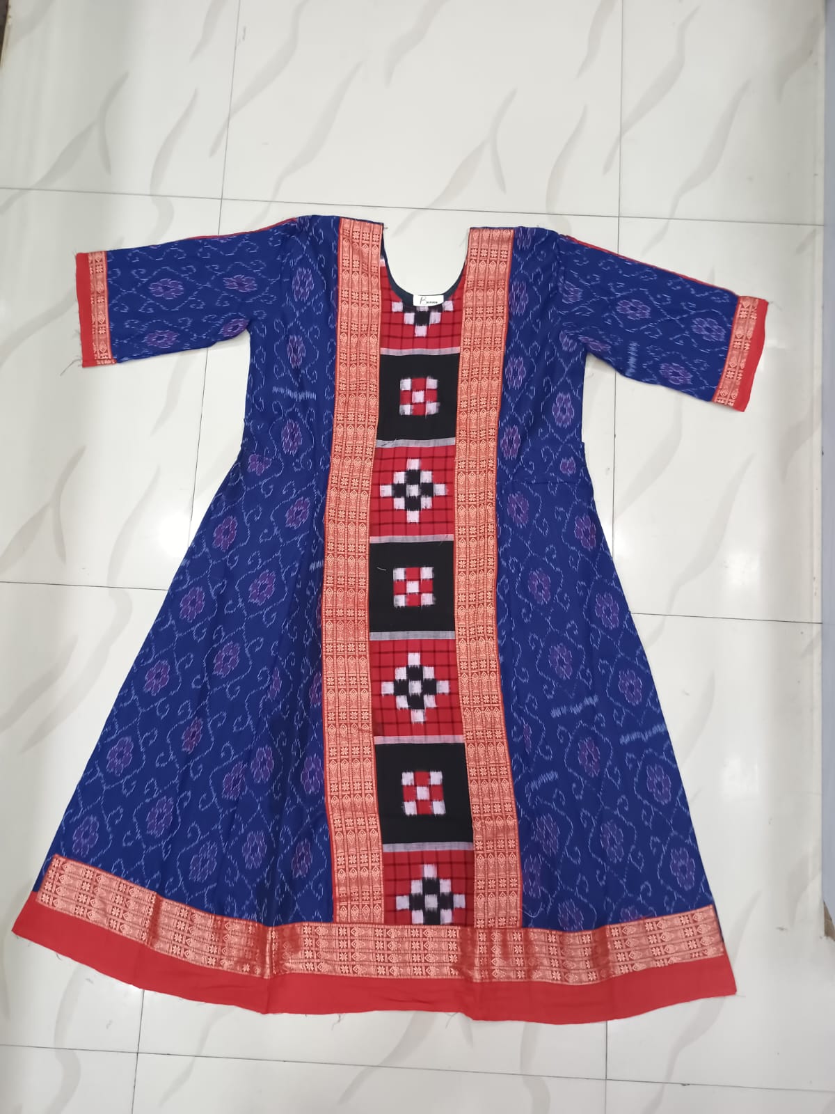 Navy Blue Red Pasapali Designer A-Line Anarkali