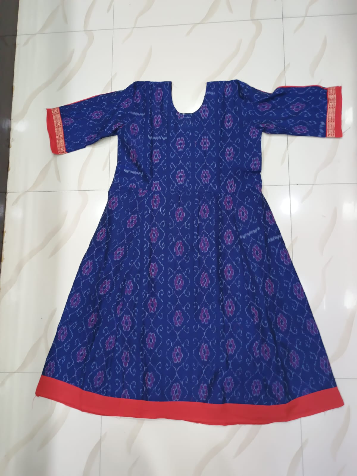 Navy Blue Red Pasapali Designer A-Line Anarkali