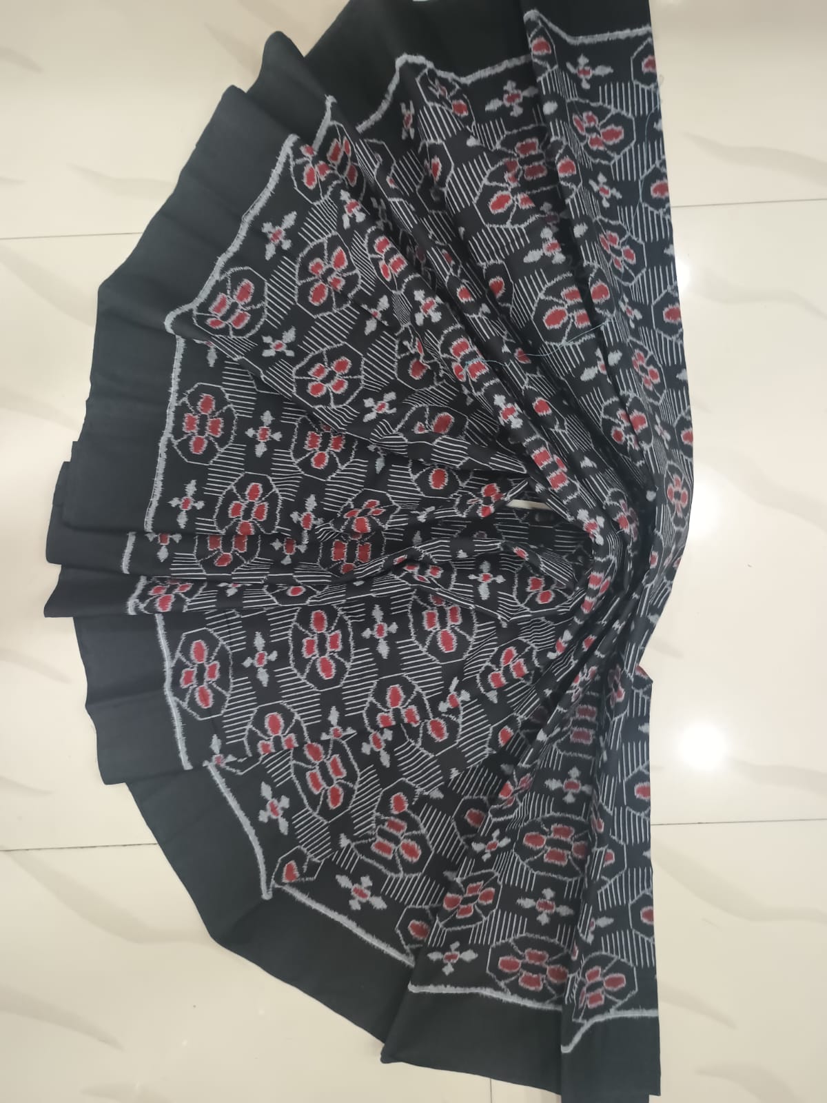 Black Maroon Flower Design Sambalpuri Fabrics