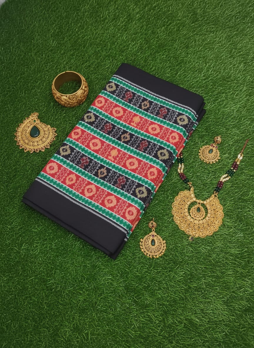 Red Black Green Fish And Flower Design Sambalpuri Fabrics