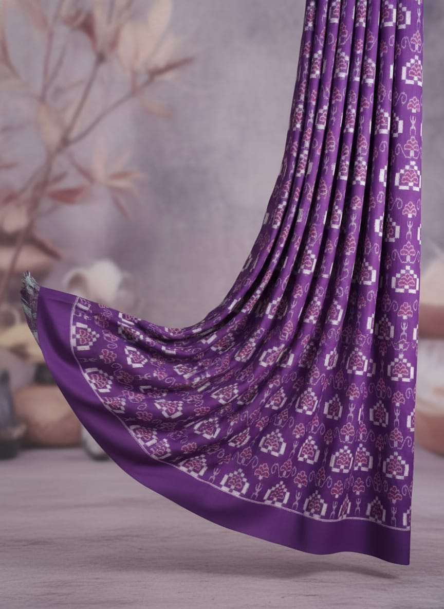 Purple Multi colour Tribal And Pasapali Design Sambalpuri Fabrics