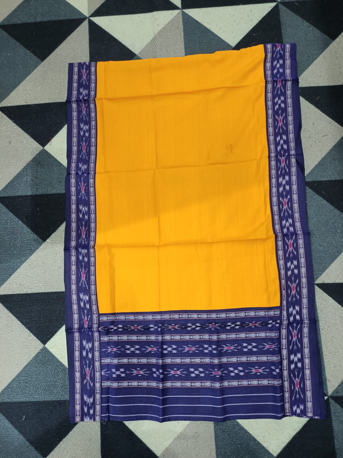 Blue Yellow Handwoven Odisha Ikat Unstitched Dress Material Set (Top 2.5m, Bottom 2m, Dupatta 2.5m)