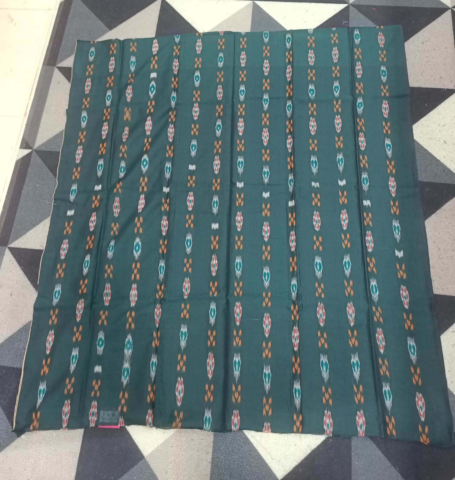 Green Yellow Handwoven Odisha Ikat Unstitched Dress Material Set (Top 2.5m, Bottom 2m, Dupatta 2.5m)