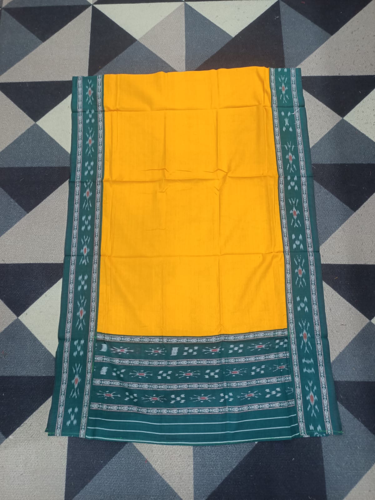 Green Yellow Handwoven Odisha Ikat Unstitched Dress Material Set (Top 2.5m, Bottom 2m, Dupatta 2.5m)