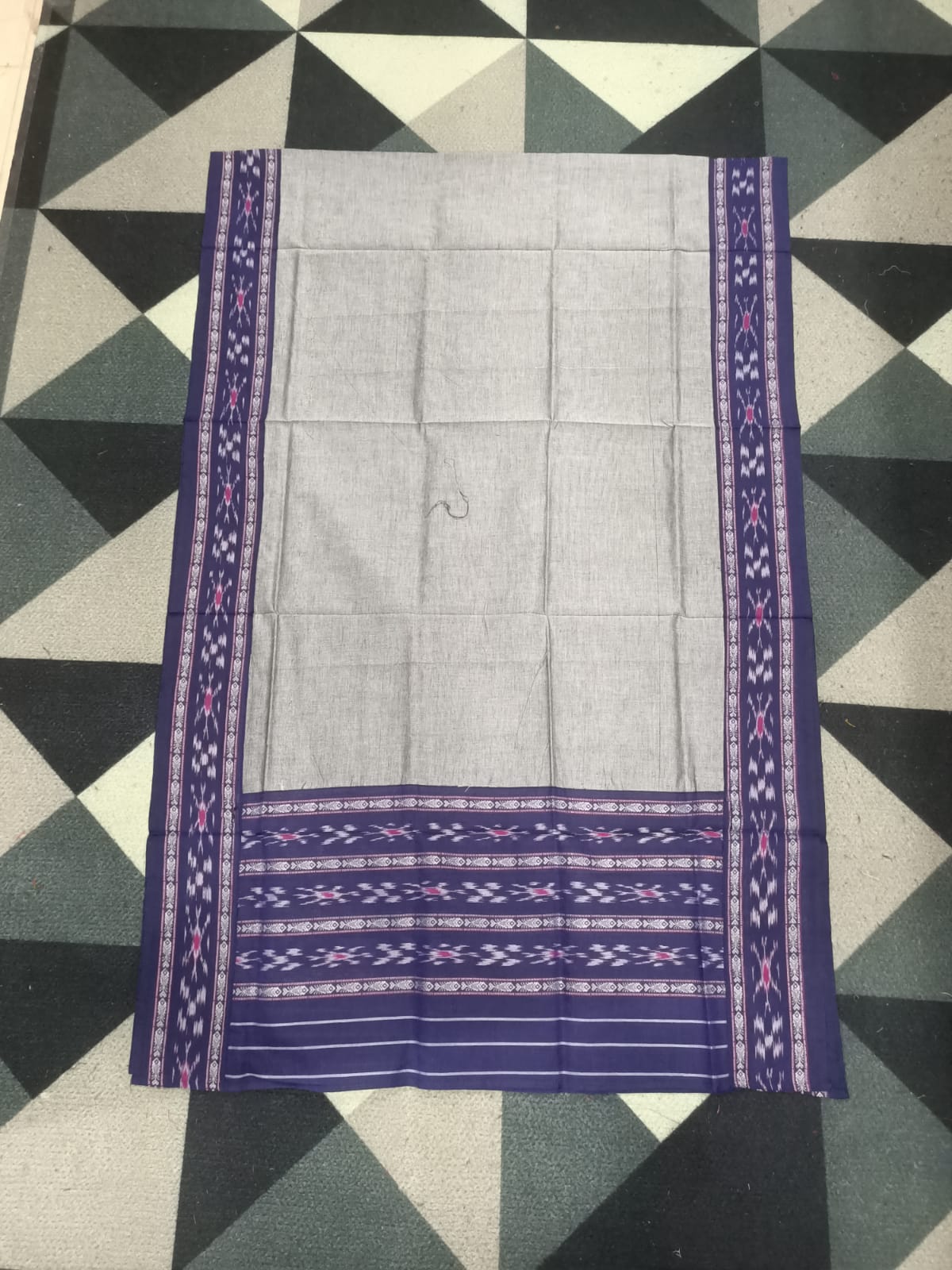 Blue Grey Handwoven Odisha Ikat Unstitched Dress Material Set (Top 2.5m, Bottom 2m, Dupatta 2.5m)