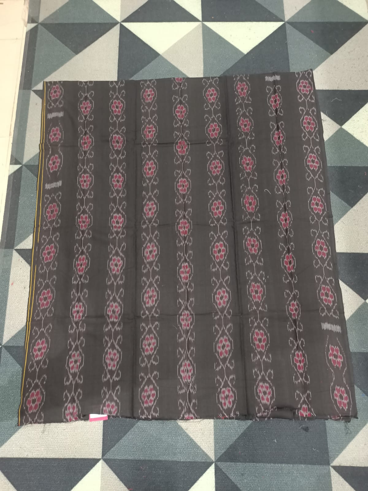 Black Grey Handwoven Odisha Ikat Unstitched Dress Material Set (Top 2.5m, Bottom 2m, Dupatta 2.5m)