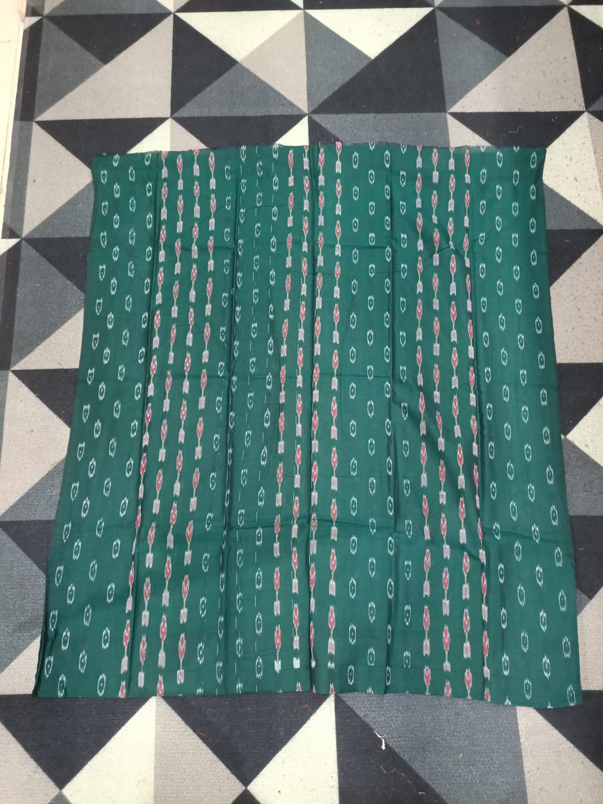 Green White Handwoven Odisha Ikat Unstitched Dress Material Set (Top 2.5m, Bottom 2m, Dupatta 2.5m)